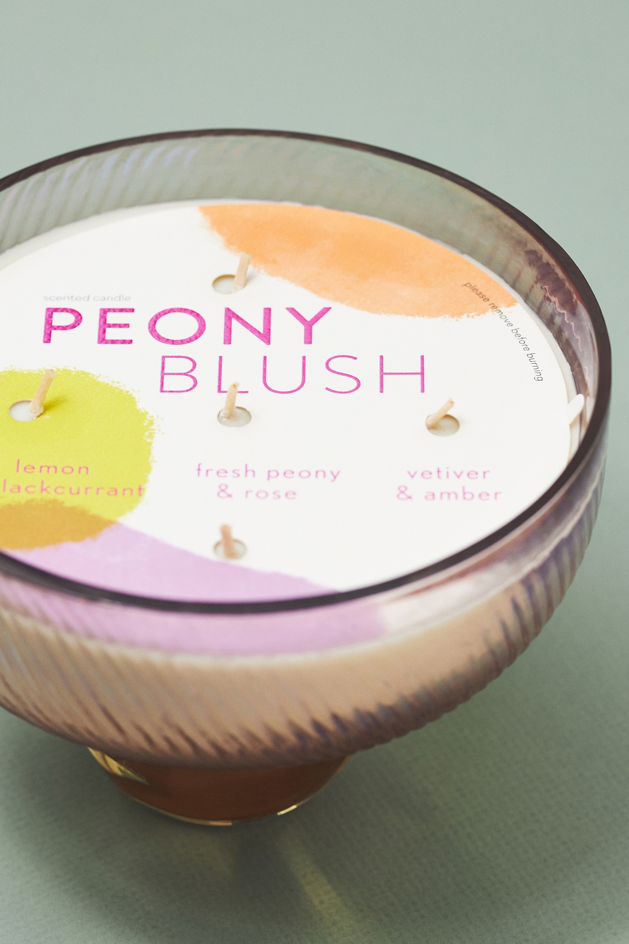 Pedestal Floral Peony Blush Glass Candle