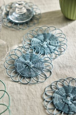 Shop Terrain Scalloped Wire Coasters, Set Of 4 In Blue