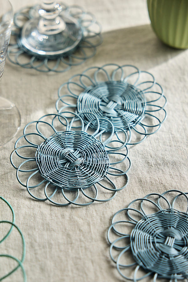 Terrain Scalloped Wire Coasters, Set Of 4 In Blue