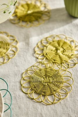 Shop Terrain Scalloped Wire Coasters, Set Of 4 In Yellow
