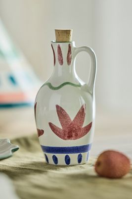 Painted Stoneware Oil Jug