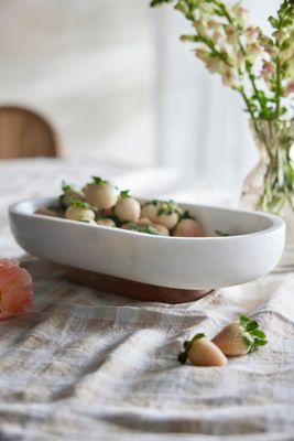 Marble + Acacia Oval Serving Bowl