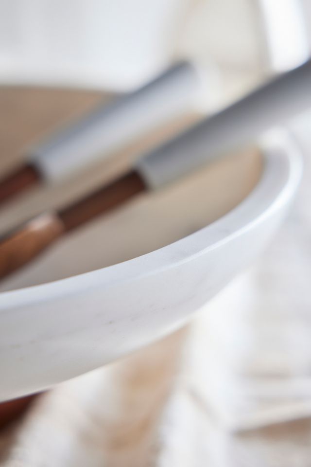 Marble + Acacia Pedestal Serving Bowl #1