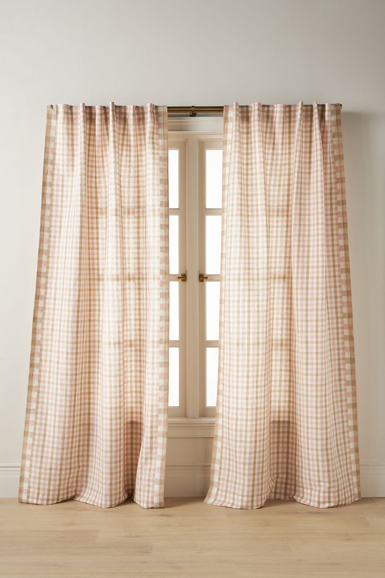 Cotton Linen Gingham Curtain - Taupe, Standard, 84" X 50"