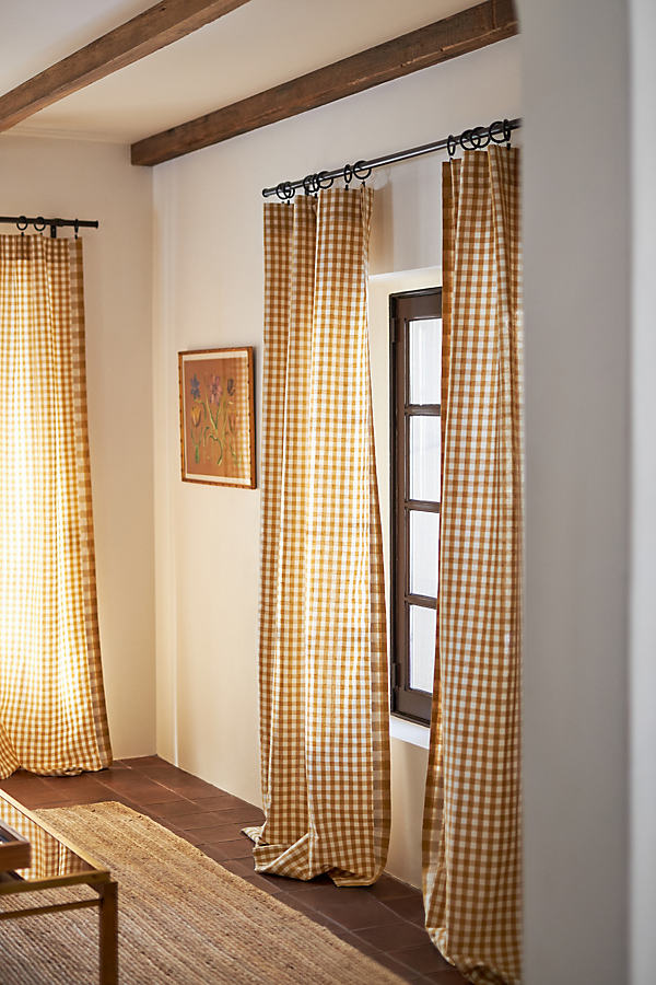 Anthropologie Gingham Curtain In Brown