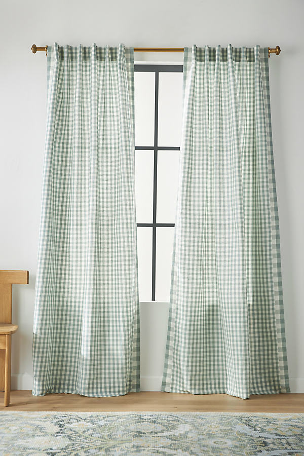 Anthropologie Gingham Curtain In Green