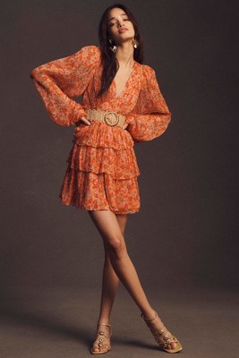knee length dresses for ladies Meredith Smocked Yoke Long Sleeve Tiered Mini Dress main image 0