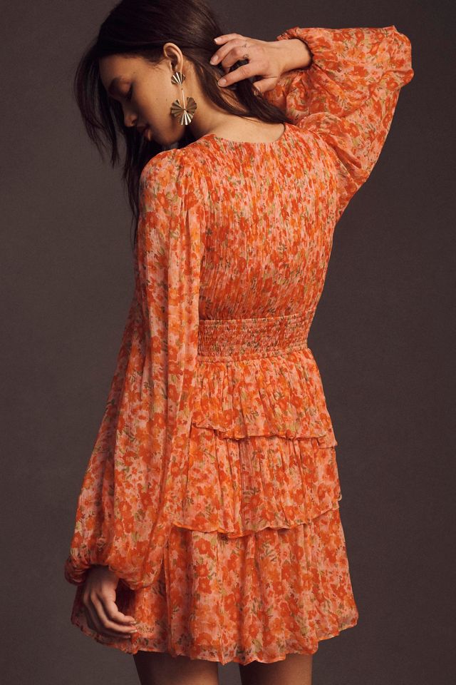 BHLDN Emmy Long-Sleeve V-Neck Tiered Mini Dress #1