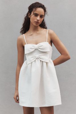 Shop Sachin & Babi Sloane Taffeta Double-bow Pleated Mini Dress In White