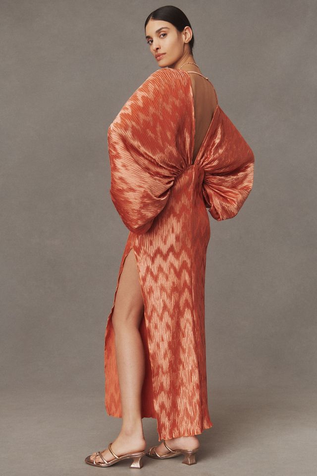 L'IDÉE Riviera Deep-V Balloon-Sleeve Satin Gown #2