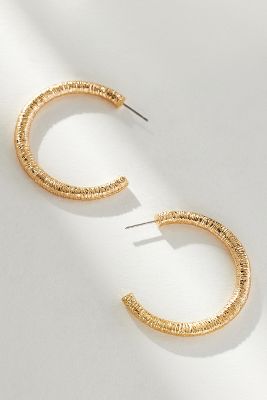 By Anthropologie Large Threaded Open Hoop Earrings In Gold