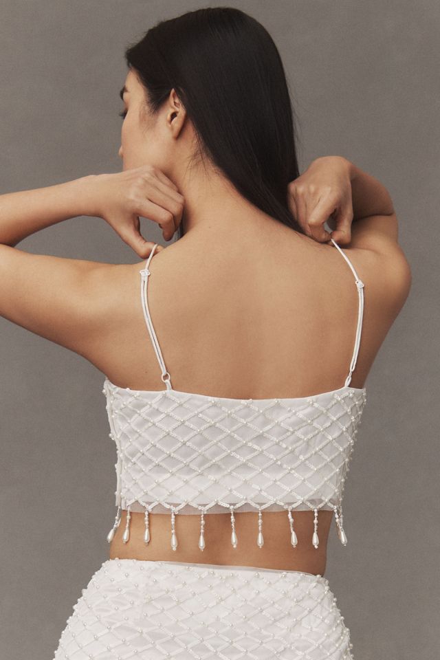 BHLDN Claudette Sleeveless Embellished Crop Top #1
