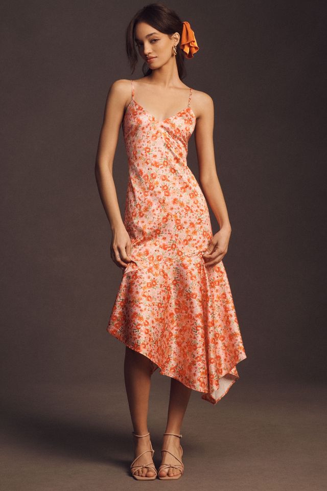 Orange Marias Floral Cut-Out Midi Dress