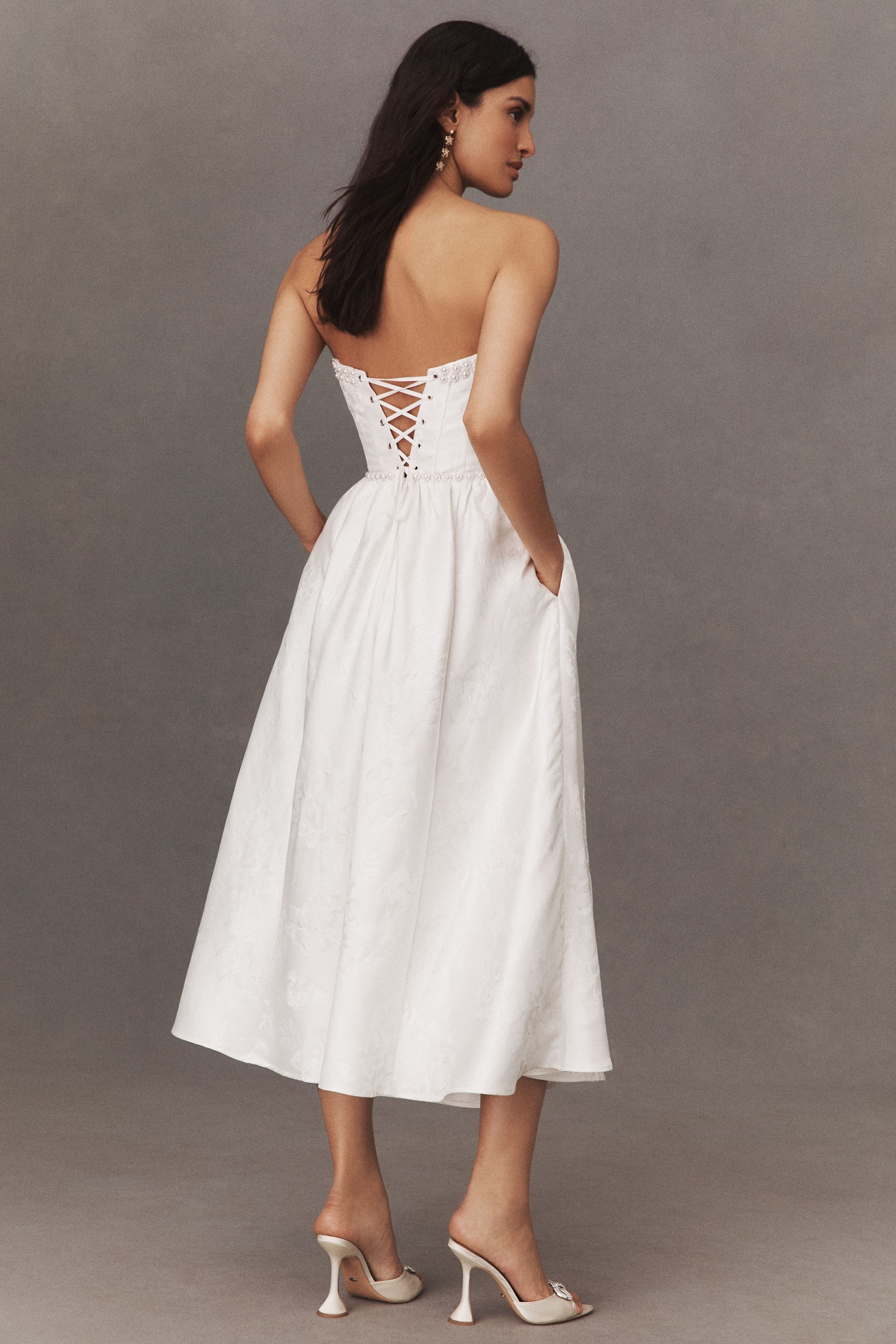 V. Chapman Lucia Strapless Pearl-Embellished A-Line Midi Dress