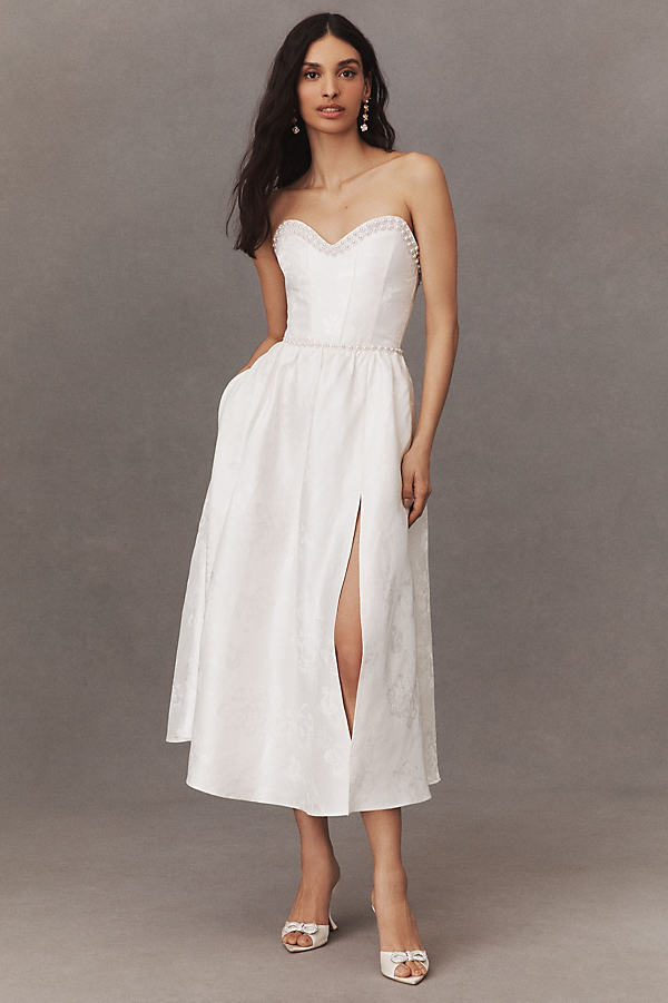 V. Chapman Lucia Strapless Pearl-embellished A-line Midi Dress In White