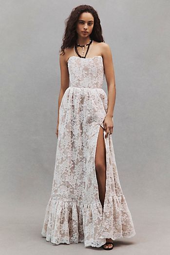 V. Chapman Charlotte Lace Strapless Maxi Gown
