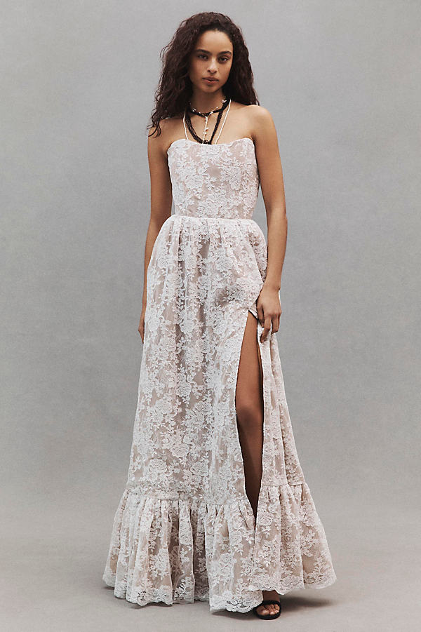 Shop V. Chapman Charlotte Lace Strapless Maxi Gown In White