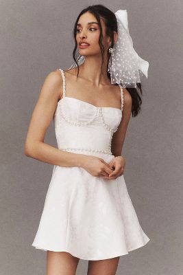 Shop V. Chapman Gianna Sleeveless Embellished Corset A-line Mini Dress In White