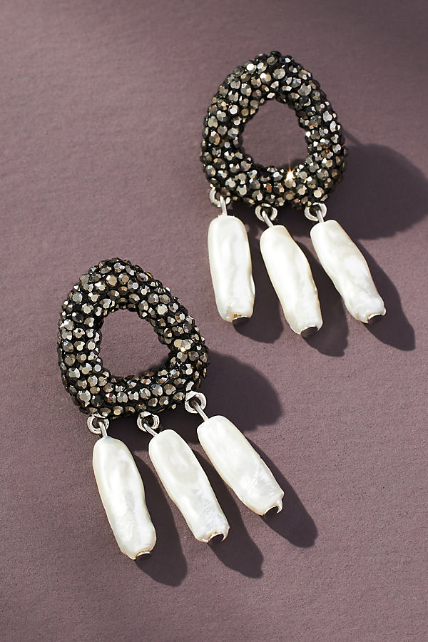 By Anthropologie Crystal Triangle Pearl Drop Earrings In Black