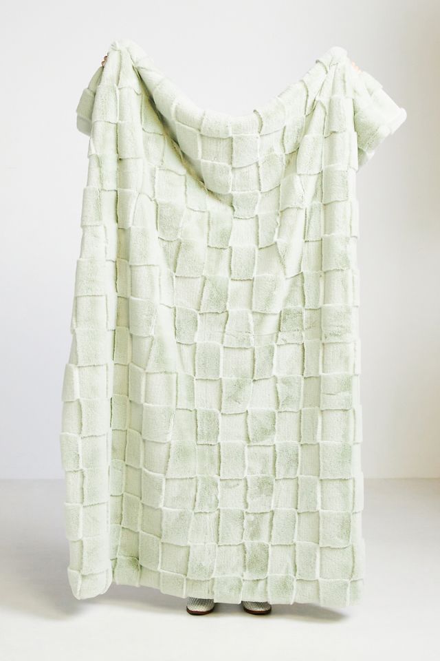 Carved Check Faux Fur Throw Blanket
