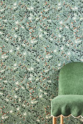 Bespoke Letterpress Cranes Wallpaper In Green