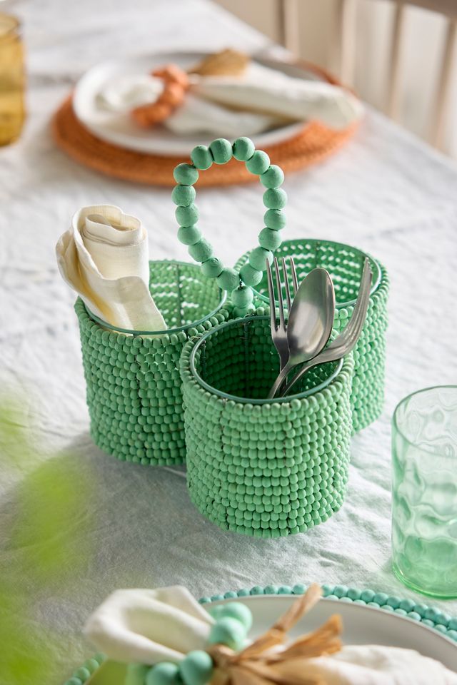 Wooden Bead Utensil Holder