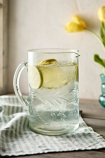 Etched Floral Pitcher