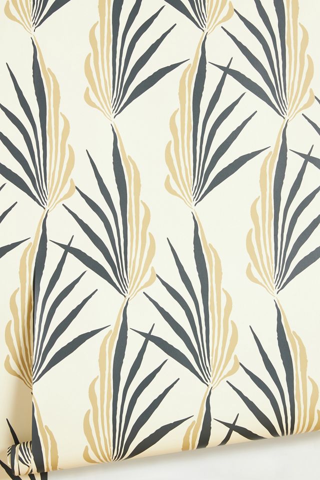 Mitchell Black Areca Palm Cream Floral Wallpaper #1