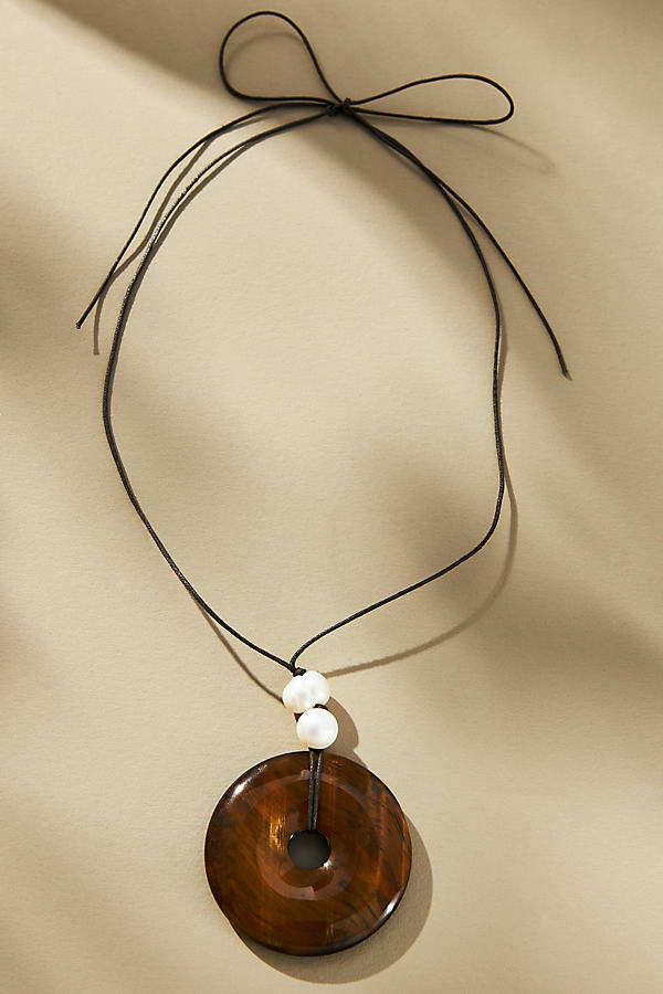 Frasier Sterling Smooth Stone Pendant Necklace In Brown