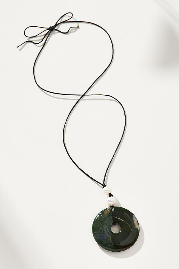 Frasier Sterling Smooth Stone Pendant Necklace In Green