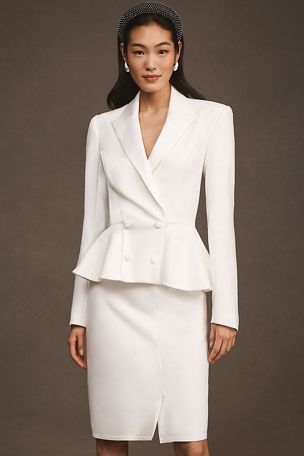 Tadashi Shoji Fitter Peplum Blazer Dress Jacket In White