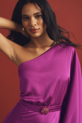 Sachin & Babi Cella One-shoulder Kimono-sleeve Gown In Purple