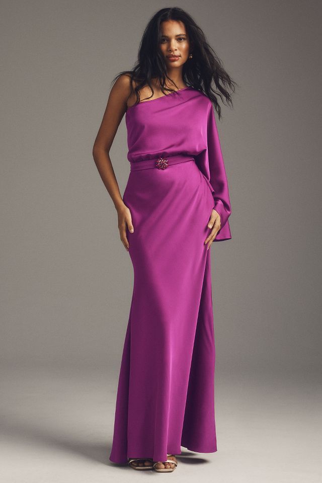 Sachin & Babi Cella One-Shoulder Belted Gown #1
