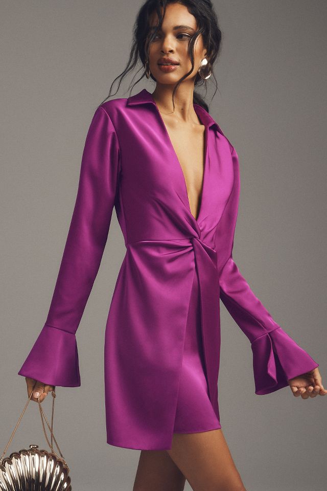 Sachin & Babi Greta Long-Sleeve Collared Deep-V Mini Dress #3