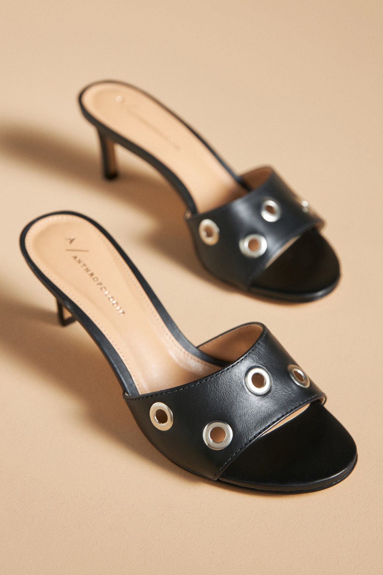 Grommet Kitten-Heel Mules