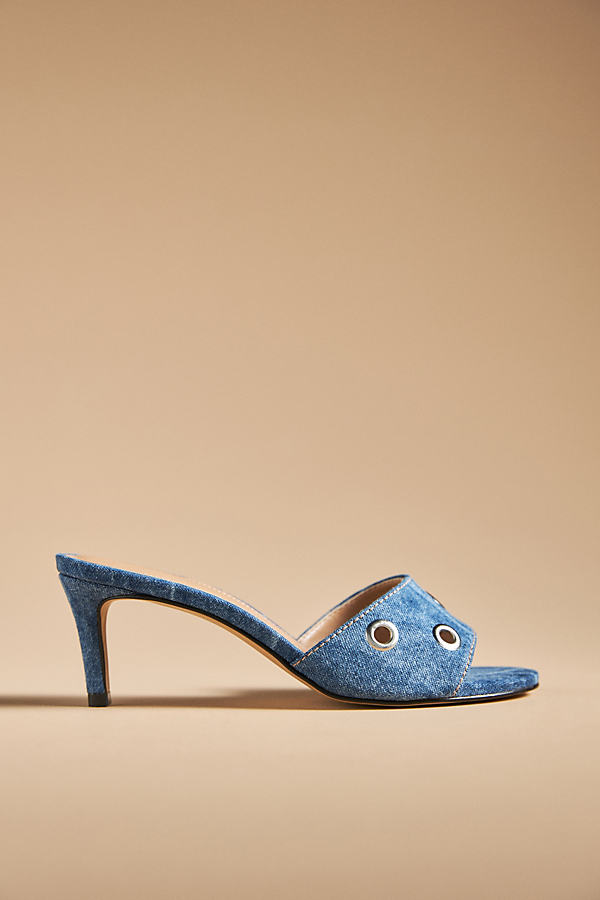 By Anthropologie Grommet Kitten-heel Mules In Blue