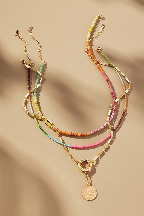 By Anthropologie Camp Icon Beaded Necklaces, Set Of 3 In Multicolor