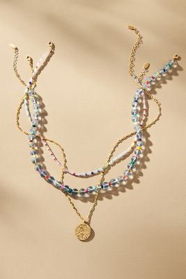 Shop By Anthropologie Camp Icon Beaded Necklaces, Set Of 3 In Blue