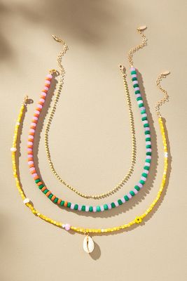 Shop By Anthropologie Camp Icon Beaded Necklaces, Set Of 3 In Yellow