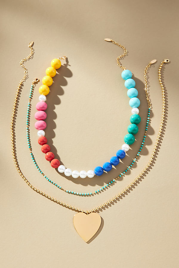 Shop By Anthropologie Camp Icon Beaded Necklaces, Set Of 3 In Mint