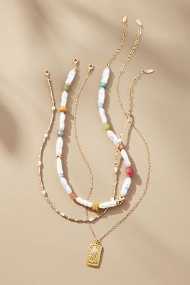 Shop By Anthropologie Camp Icon Beaded Necklaces, Set Of 3 In Neutral