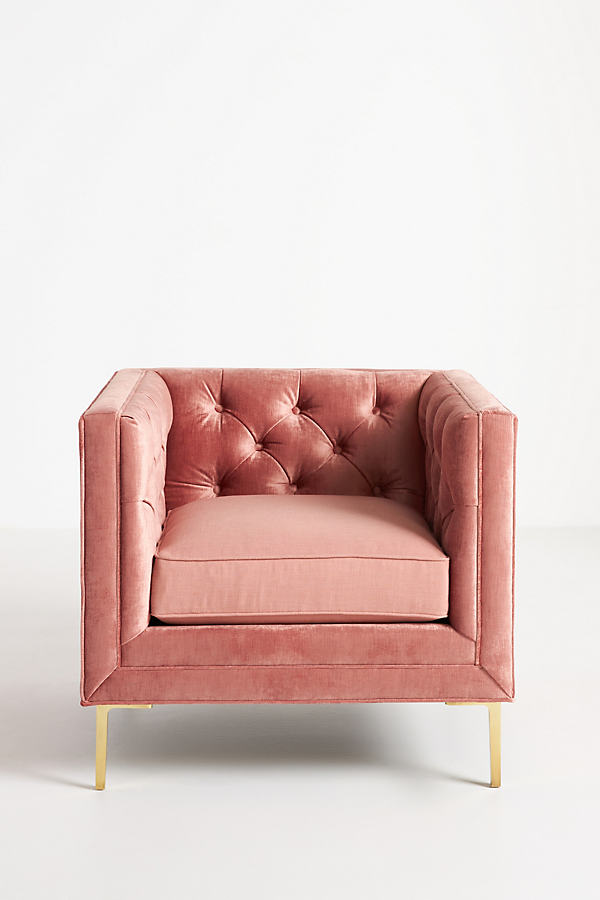 Anthropologie Velvet & Linen Mina Cushion Chair In Pink
