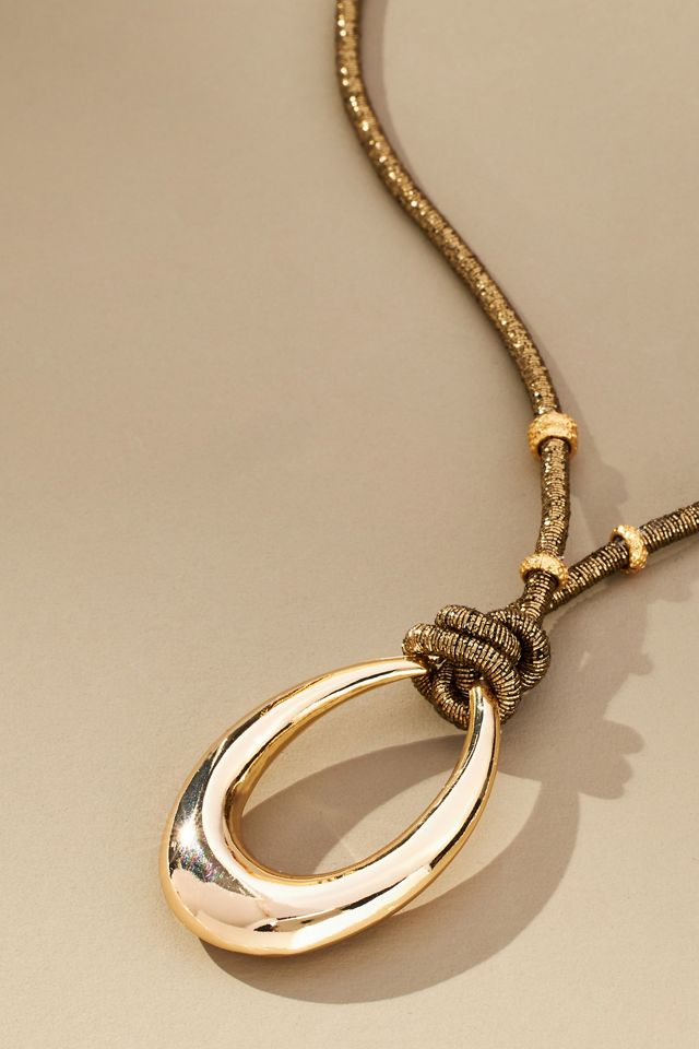 Oval Pendant Cord Necklace #3