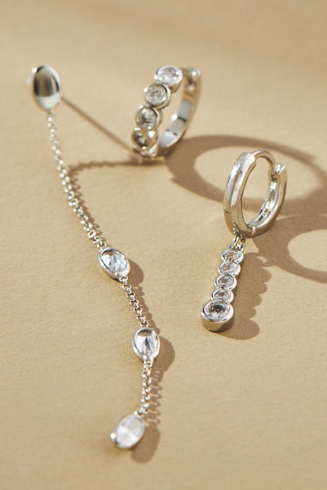 Long Crystal Huggie Earrings, Set of 3 #1