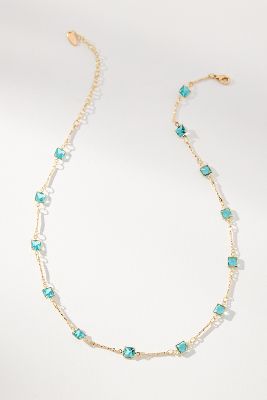 By Anthropologie Glassy Squares Necklace In Blue