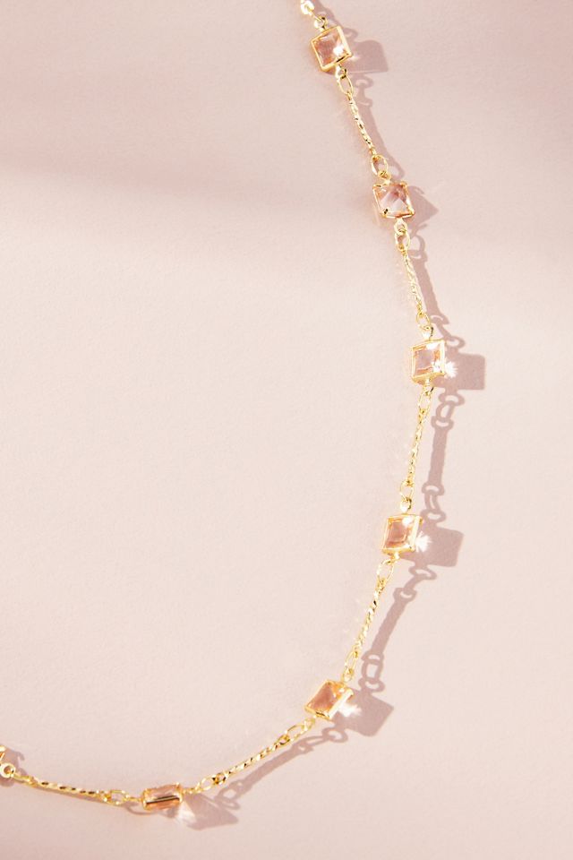 Collar Cuadrado de Cristal Chapado en Oro #1