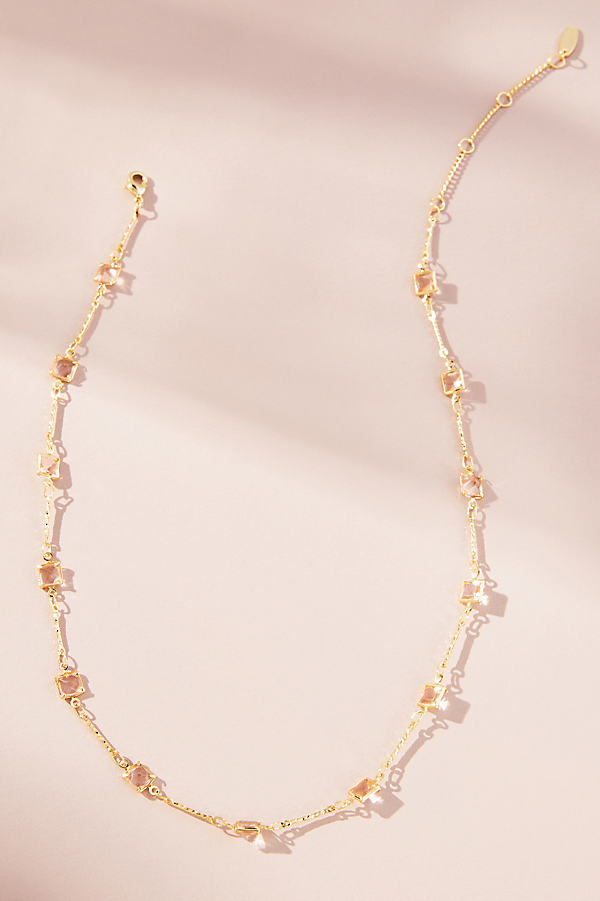 Gold-Plated Crystal Square Necklace