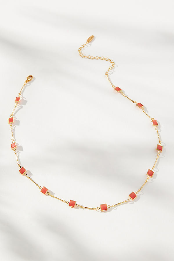 By Anthropologie Glassy Squares Necklace In Orange