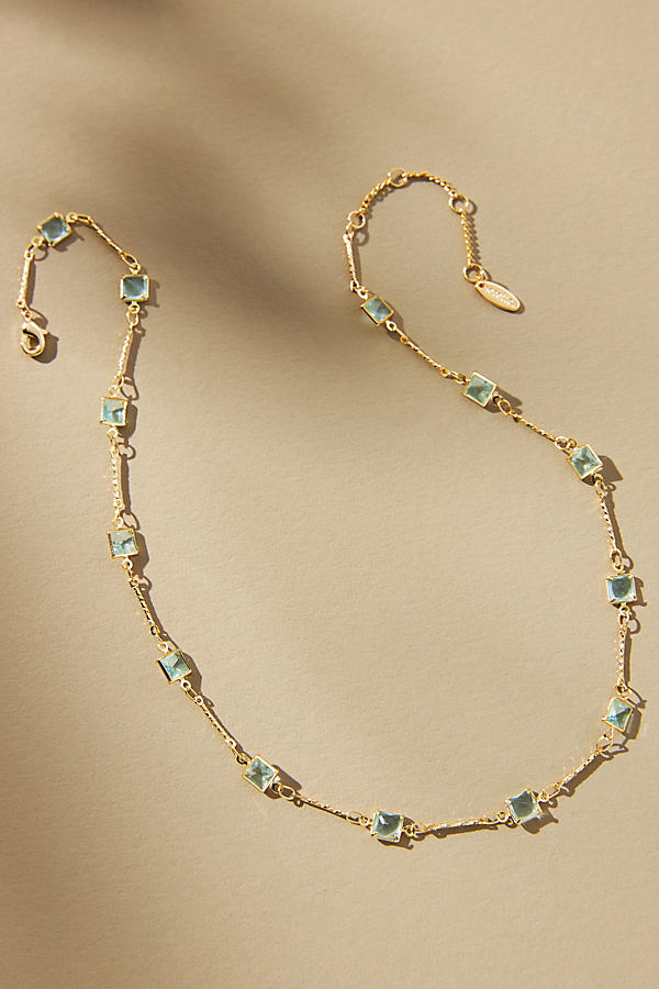 Gold-Plated Crystal Square Necklace