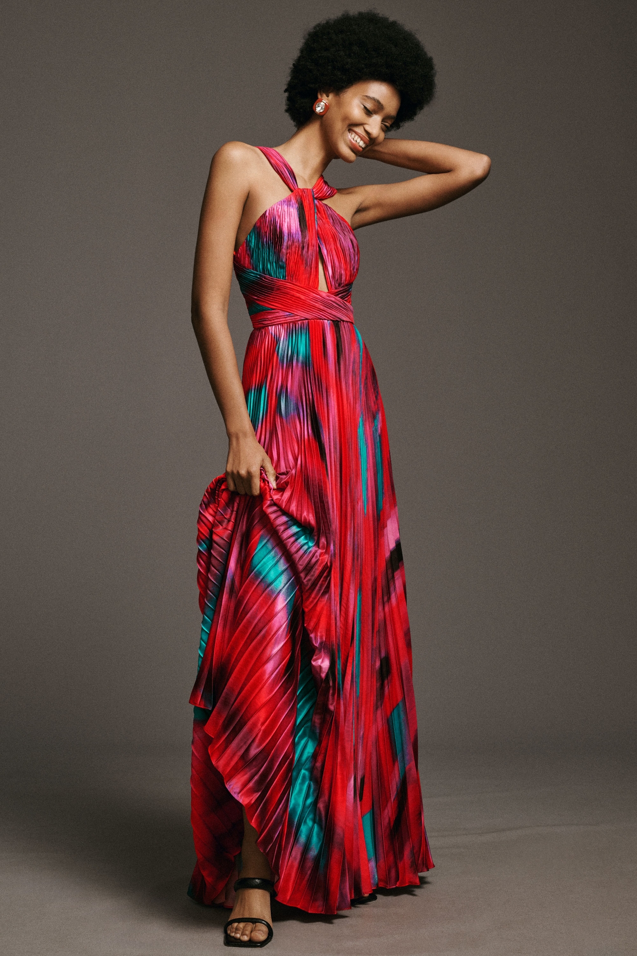 AMUR Lindley Pleated Halter Gown